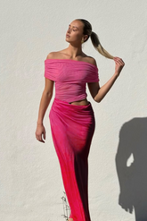 Janet Off Shoulder Ruched Maxi Dress